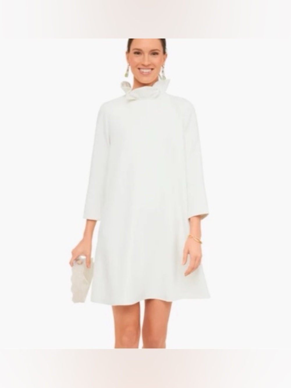 Tuckernuck White Daphne Dress - Ruffle Neck & Bow Back - Size L